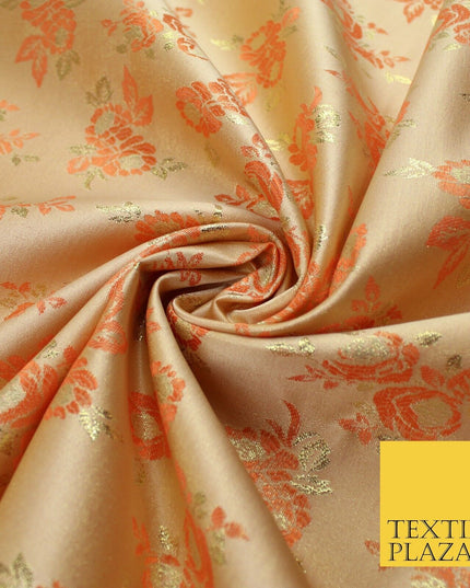 Double Flower Bouquet Design Chinese Brocade Satin Embroidered Dress Fabric 44"