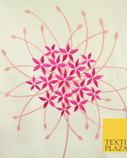 8 COLOURS - Fryetts Luxury Oversized Dandelion Embroidered 100% PURE SILK Fabric