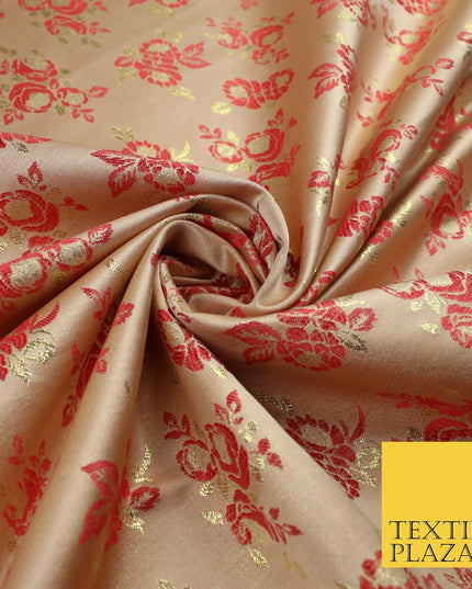 Double Flower Bouquet Design Chinese Brocade Satin Embroidered Dress Fabric 44"