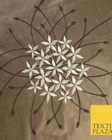 8 COLOURS - Fryetts Luxury Oversized Dandelion Embroidered 100% PURE SILK Fabric