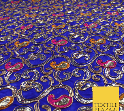 Paisley Swirl Design Embroidered Faux Taffeta Silk Dress Fabric Upholstery 42"