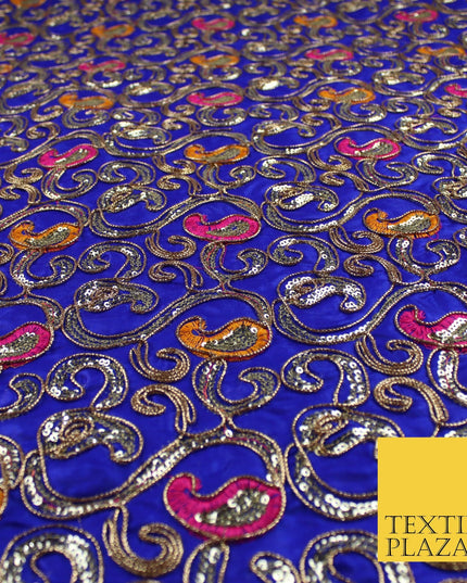 Paisley Swirl Design Embroidered Faux Taffeta Silk Dress Fabric Upholstery 42"