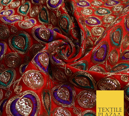 Ornate Leaf Design Embroidered Faux Taffeta Silk Dress Fabric Upholstery 42"