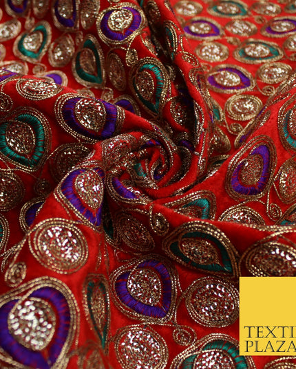 Ornate Leaf Design Embroidered Faux Taffeta Silk Dress Fabric Upholstery 42"