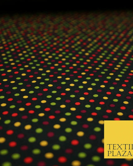 Black Multicolour Spots Polka Printed 100% Cotton Poplin Dress Fabric 59" 5535
