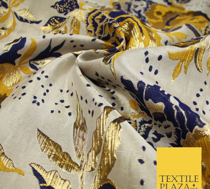 Scattered Floral Bloom Metallic Ornate Brocade Jacquard Dress Fabric 59" Wide