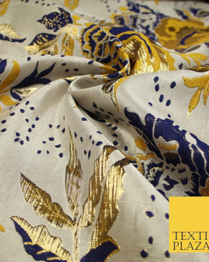 Scattered Floral Bloom Metallic Ornate Brocade Jacquard Dress Fabric 59" Wide