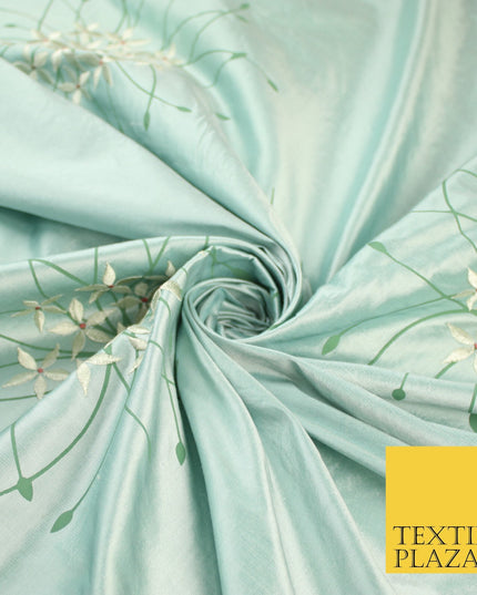 8 COLOURS - Fryetts Luxury Oversized Dandelion Embroidered 100% PURE SILK Fabric