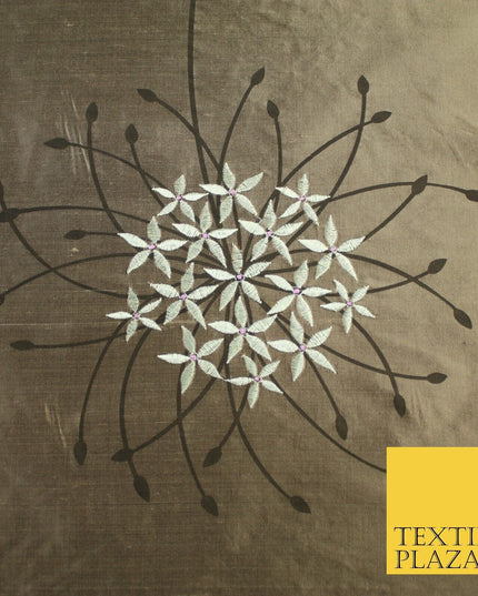 8 COLOURS - Fryetts Luxury Oversized Dandelion Embroidered 100% PURE SILK Fabric