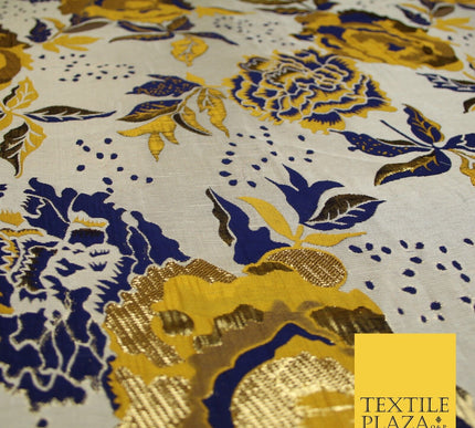 Scattered Floral Bloom Metallic Ornate Brocade Jacquard Dress Fabric 59" Wide