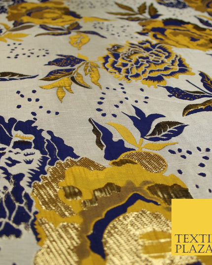 Scattered Floral Bloom Metallic Ornate Brocade Jacquard Dress Fabric 59" Wide