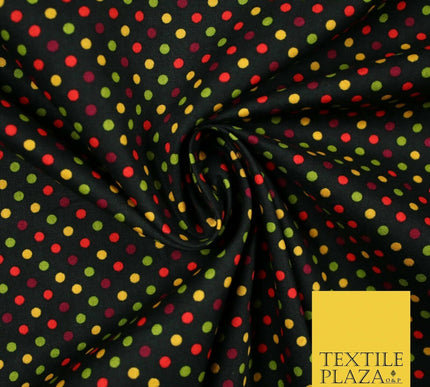 Black Multicolour Spots Polka Printed 100% Cotton Poplin Dress Fabric 59" 5535