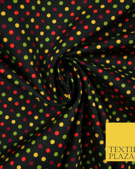 Black Multicolour Spots Polka Printed 100% Cotton Poplin Dress Fabric 59" 5535