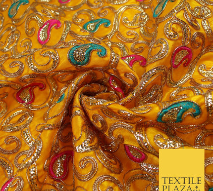 Paisley Swirl Design Embroidered Faux Taffeta Silk Dress Fabric Upholstery 42"