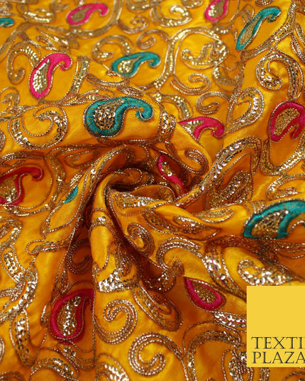 Paisley Swirl Design Embroidered Faux Taffeta Silk Dress Fabric Upholstery 42"