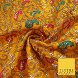 Paisley Swirl Design Embroidered Faux Taffeta Silk Dress Fabric Upholstery 42"