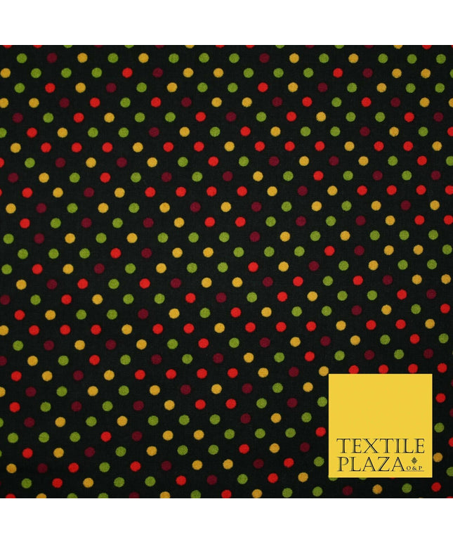 Black Multicolour Spots Polka Printed 100% Cotton Poplin Dress Fabric 59" 5535