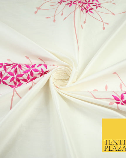 8 COLOURS - Fryetts Luxury Oversized Dandelion Embroidered 100% PURE SILK Fabric