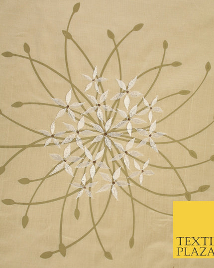 8 COLOURS - Fryetts Luxury Oversized Dandelion Embroidered 100% PURE SILK Fabric