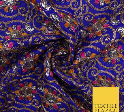 Flower Swirl Design Embroidered Faux Taffeta Silk Dress Fabric Upholstery 42"