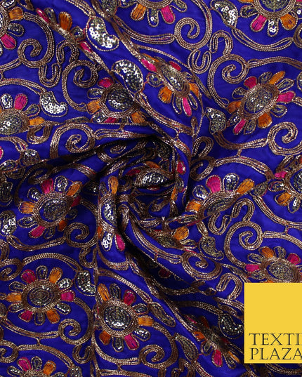 Flower Swirl Design Embroidered Faux Taffeta Silk Dress Fabric Upholstery 42"