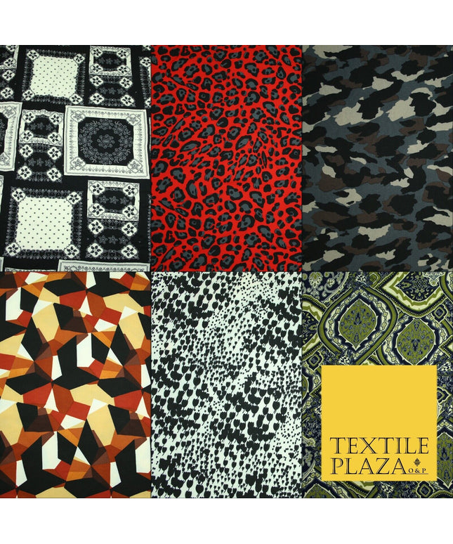 Premium Abstract Animal Mosaic Retro Printed Bubble Crepe Dress Fabric 58" 147cm