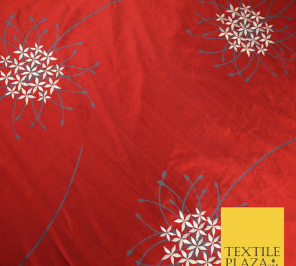 8 COLOURS - Fryetts Luxury Oversized Dandelion Embroidered 100% PURE SILK Fabric