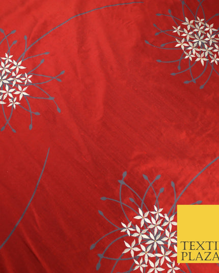 8 COLOURS - Fryetts Luxury Oversized Dandelion Embroidered 100% PURE SILK Fabric