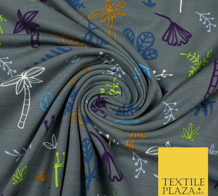 Colourful Palm Tree Forest Leaves Printed Soft Organic Cotton Jersey Fabric 59"