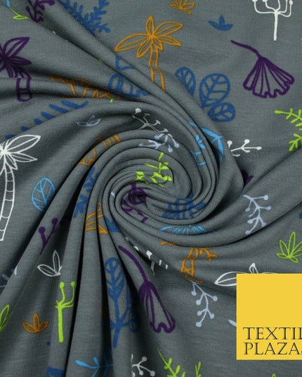 Colourful Palm Tree Forest Leaves Printed Soft Organic Cotton Jersey Fabric 59"