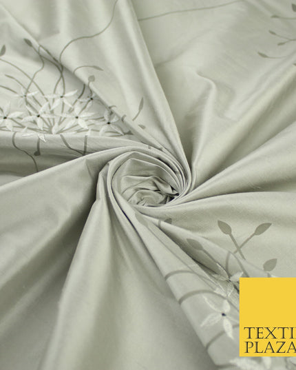 8 COLOURS - Fryetts Luxury Oversized Dandelion Embroidered 100% PURE SILK Fabric