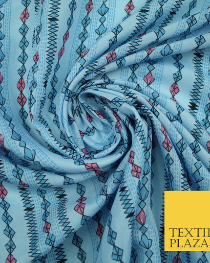 Striped Diamond Zigzag Fairisle Look Printed Crepe Polyester Stripe Dress Fabric