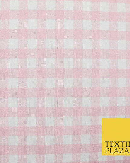 Premium Baby Pink White Gingham Check Printed Scuba Jersey Fabric Craft 57" 4423