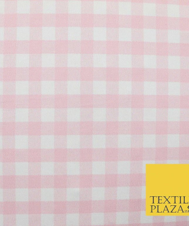 Premium Baby Pink White Gingham Check Printed Scuba Jersey Fabric Craft 57" 4423
