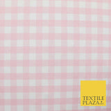 Premium Baby Pink White Gingham Check Printed Scuba Jersey Fabric Craft 57" 4423