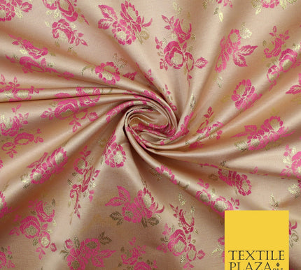 Double Flower Bouquet Design Chinese Brocade Satin Embroidered Dress Fabric 44"