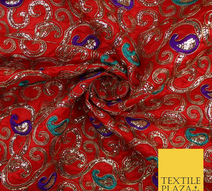 Paisley Swirl Design Embroidered Faux Taffeta Silk Dress Fabric Upholstery 42"