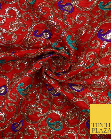 Paisley Swirl Design Embroidered Faux Taffeta Silk Dress Fabric Upholstery 42"