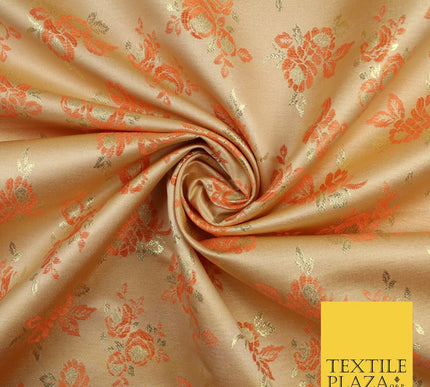 Double Flower Bouquet Design Chinese Brocade Satin Embroidered Dress Fabric 44"