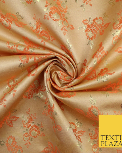 Double Flower Bouquet Design Chinese Brocade Satin Embroidered Dress Fabric 44"