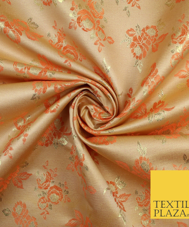 Double Flower Bouquet Design Chinese Brocade Satin Embroidered Dress Fabric 44"