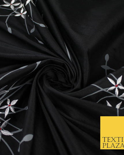 8 COLOURS - Fryetts Luxury Oversized Dandelion Embroidered 100% PURE SILK Fabric