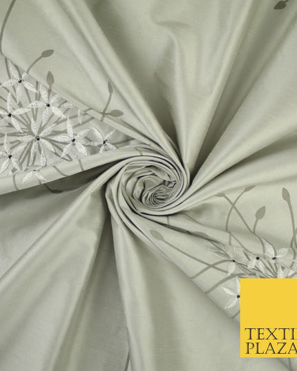 8 COLOURS - Fryetts Luxury Oversized Dandelion Embroidered 100% PURE SILK Fabric
