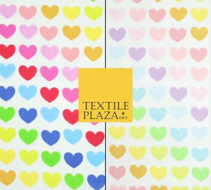Rainbow Hearts Love Valentine Pride Printed Poly Cotton Fabric Polycotton 45"