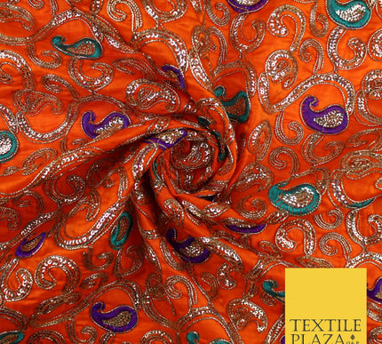 Paisley Swirl Design Embroidered Faux Taffeta Silk Dress Fabric Upholstery 42"