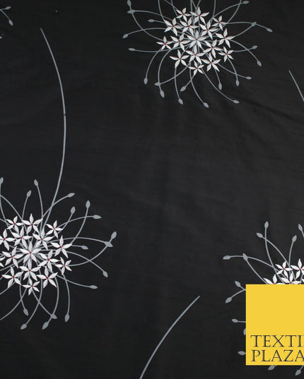 8 COLOURS - Fryetts Luxury Oversized Dandelion Embroidered 100% PURE SILK Fabric