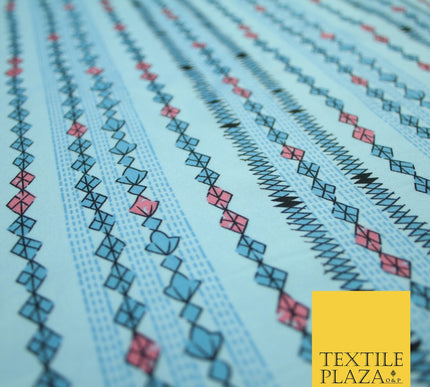 Striped Diamond Zigzag Fairisle Look Printed Crepe Polyester Stripe Dress Fabric