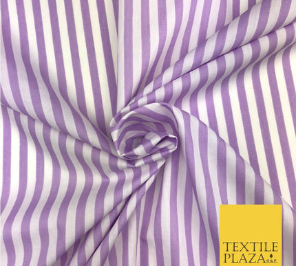 7mm Lilac & White Stripe Poly Cotton Fabric Lines Dress Craft  - RB558