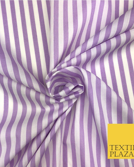 7mm Lilac & White Stripe Poly Cotton Fabric Lines Dress Craft  - RB558