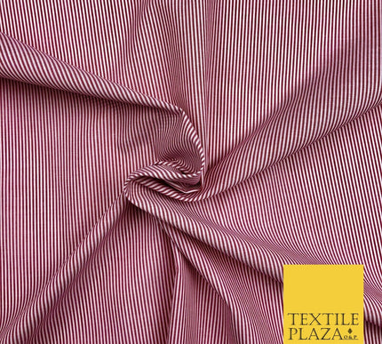 Burgundy Maroon Fine Stripe Poly Cotton Fabric White Lines Dress Craft - QD249